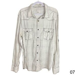 bke mens xl white abstract western collar long sleeve pockets pearl snap shirt